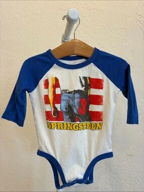 Rowdy Sprout Blue & White Springsteen Graphic One-Piece Bodysuit